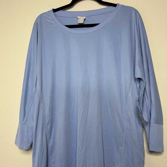 Chico’s Knit Top Sandwash Wedge Tunic Top 3/4 Sleeve Blue Veil Size 2 US SIZE 10 - Picture 4 of 11